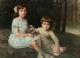Vicky Zaeslein-Benda, Portrait of Siblings, Oil on Canvas