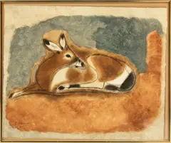 Charles Culver, Recumbent Deer, 1957, Watercolor, Pastel, And Charcoal on Paper