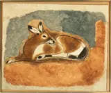 Charles Culver, Recumbent Deer, 1957, Watercolor, Pastel, And Charcoal on Paper