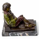 Léon Tharel, Sleeping Fiddler, Patinated Bronze Sculpture