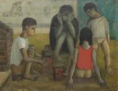 Hsieh Hsiao-De, Children Seated, Oil on Canvas