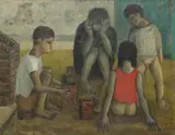 Hsieh Hsiao-De, Children Seated, Oil on Canvas