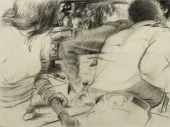 Robert Birmelin, Untitled, Pencil Sketch on Paper "Street Crime: Study for Event with Two Cops"