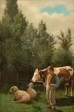 Arsène Symphorien Sauvage, Shepherd Boy with Two Sheep And a Cow, 1871, Oil on Canvas