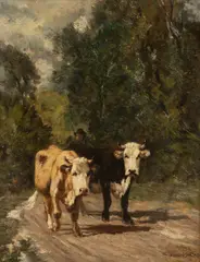 Edward George Sieber, Drover with Two Head of Cattle, 1900, Oil on Canvas