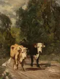 Edward George Sieber, Drover with Two Head of Cattle, 1900, Oil on Canvas