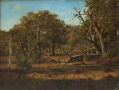 Léon Richet, Wooded Landscape, Oil on Cradled Mahogany Panel