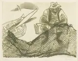 William Gropper, Untitled, Lithograph on Paper, Man Mending Fishing Net