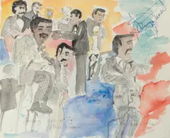 Barbara Greene Mann, Sammy Davis Jr. at the Fisher Theatre, with Autograph, 1983, Watercolor on Paper