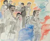 Barbara Greene Mann, Sammy Davis Jr. at the Fisher Theatre, with Autograph, 1983, Watercolor on Paper