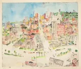 Barbara Greene Mann, View from WDET (Detroit), 1983, Hand Colored Lithograph on Paper