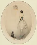La Cage Rouge (Red Cage) by Louis Icart, 1928, Etching in Colors on Paper, sold Apr 2025