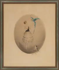 Perroquet Bleu (Blue Parrot) by Louis Icart, 1928, Etching in Colors on Paper, sold Apr 2025
