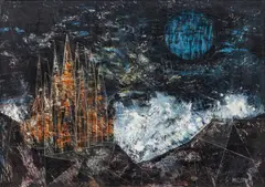 Richard Kozlow, Moonlit Coast, 1955, Tempera on Masonite