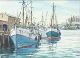 Walter Chapman, Blue Boat, Gloucester Harbor, Mass., 1982, Watercolor on Paper