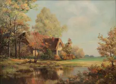 William Bradley, Untitled (Thatched Roof Cottage), Oil on Canvas