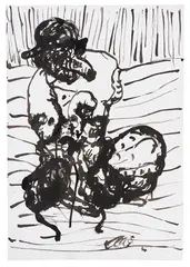 Georg Baselitz, Ohne Titel (Schweinekopf), 1965, Pen and India ink drawing