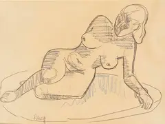 Karl Schmidt-Rottluff, Weiblicher liegender Akt, 1945, Pencil