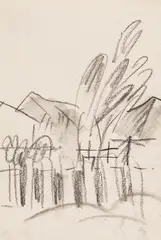 August Macke, Zaun und Baum, 1914, Charcoal