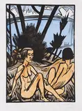 Erich Heckel, Zwei Sitzende am Strand, 1923, Woodcut