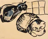 Karl Schmidt-Rottluff, Die Katzen, 1913, Brush and India ink
