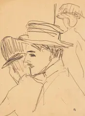 Ernst Ludwig Kirchner, Straßenszene, Studie dreier Passanten mit Hut, 1908, Pencil drawing