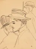 Ernst Ludwig Kirchner, Straßenszene, Studie dreier Passanten mit Hut, 1908, Pencil drawing