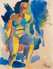 Fritz Schaefler, Sitzender weiblicher Akt, 1920, Watercolor