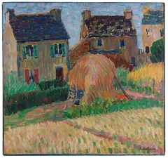Alexej von Jawlensky, Bretonische Häuser mit Heuhaufen, Um 1906, Oil on cardboard