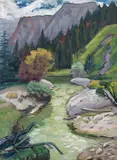 Gabriele Münter, Gebirgsbach, 1920, Oil on cardboard