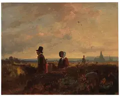 Carl Spitzweg, Vor der Stadt, Um 1837-1840, Oil onn paper, lamianted on cardboard