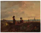 Carl Spitzweg, Vor der Stadt, Um 1837-1840, Oil onn paper, lamianted on cardboard