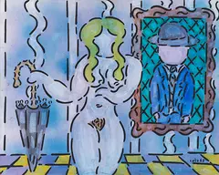 William Copley, Ohne Titel (Woman with Umbrella), 1965, Acrylic on canvas