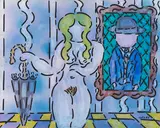 William Copley, Ohne Titel (Woman with Umbrella), 1965, Acrylic on canvas