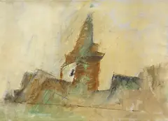 Ohne Titel (Church of Gaberndorf) by Lyonel Feininger, Ca. 1954-1956, Oil on canvas, sold Jun 2026