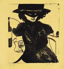 Ernst Ludwig Kirchner, Gerti mit Maske und Weinglas, 1910, Lithograph