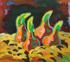 Karl Schmidt-Rottluff, Sprießende Zwiebeln, 1951, Oil on canvas