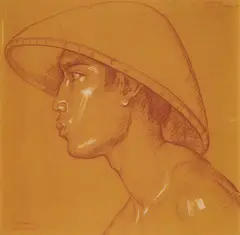 Bonnet Rudolf, Portrait of a Balinese youth. 1956, Red chalk drawing, highlighted in white, on paper. Signed lower left: R. Bonnet Bali 1956; further inscription upper right. Framed and glazed, artist frame