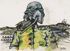 Markus Lüpertz, Untitled, Oil pastel on paper. Approx