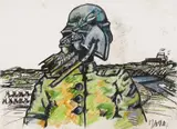 Markus Lüpertz, Untitled, Oil pastel on paper. Approx