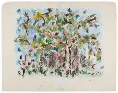 Martial Raysse, Untitled (Arbre), 1974, Gouache, pastel and oil pastel on paper on styrofoam. Approx
