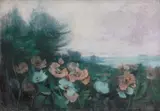 Karl Hagemeister, Seenlandschaft mit Mohnblumen, Circa 1900, Pastel chalk on canvas