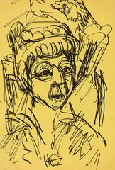 Ernst Ludwig Kirchner, Portrait Gerda Schilling, Circa 1914, Pen and ink drawing on yellowish paper. 29.6/