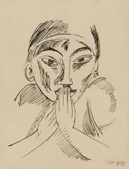 Max Pechstein, Palau-Mädchen, 1917, Pen and ink drawing on light brown paper