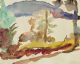 Lovis Corinth, Walchenseelandschaft, Watercolour on watercolour card with blindstamp "SCHOELLERSHAMMER"