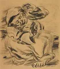 Ludwig Meidner, Hockender, 1920, Black wax crayon and pencil on firm, brownish drawing paper
