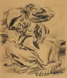 Ludwig Meidner, Hockender, 1920, Black wax crayon and pencil on firm, brownish drawing paper