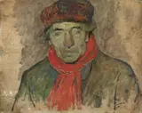 Mela Muter, Mann mit rotem Schal. Verso: Sitzender Jüngling, 1919, Oil on card