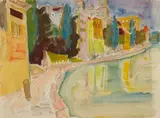Max Kaus, Passau, Innufer, 1928, Watercolour over pencil and chalk drawing on watercolour laid paper with watermark "[...] AN 1927"