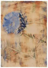 Blaue Blüte auf rötlichem Grund (Distel) by Christian Rohlfs, 1932, Water tempera on heavy grained wove paper with watermark "PM FABRIANO", sold Jun 2026